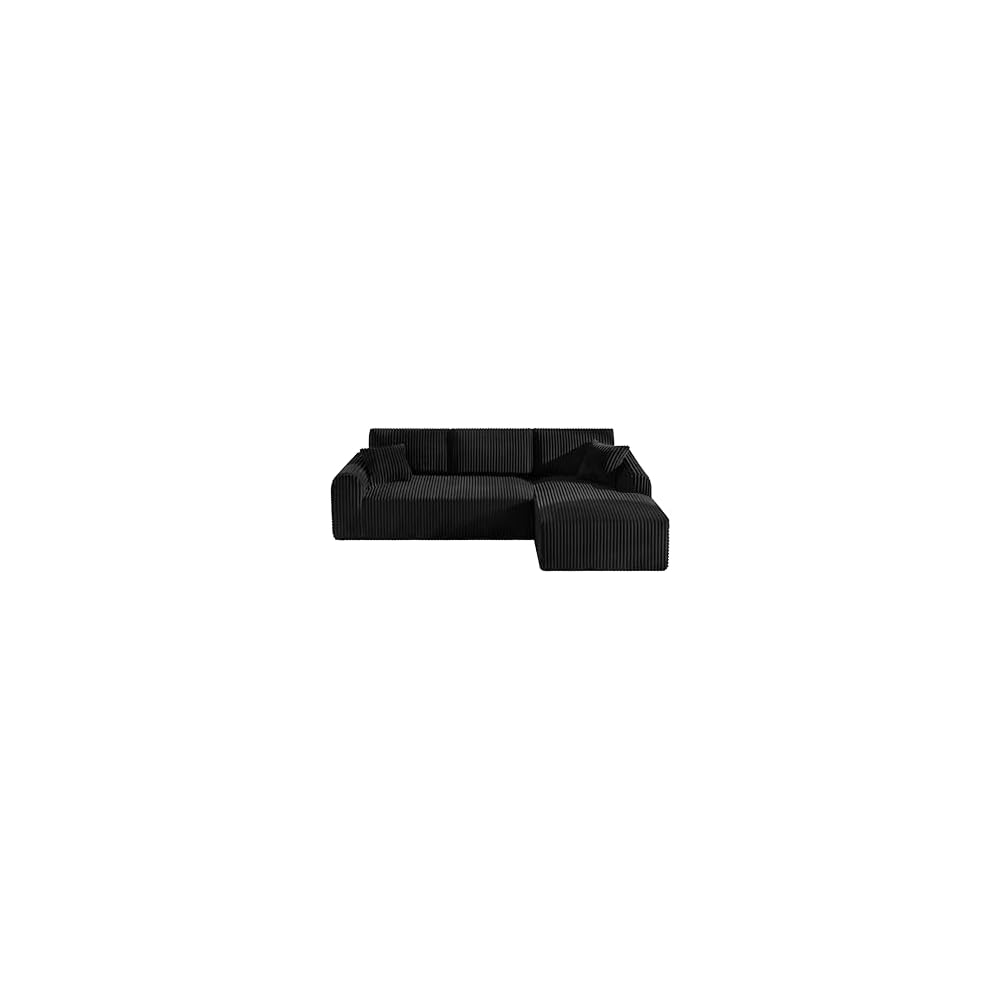 109-Inch L-Shaped Right Facing Boneless Corner Sofa 2 PCS Modular Sectional Cloud Sofa Couch with Chaise Lounge and Toss Pillow, Corduroy Boneless L-Shaped Couches