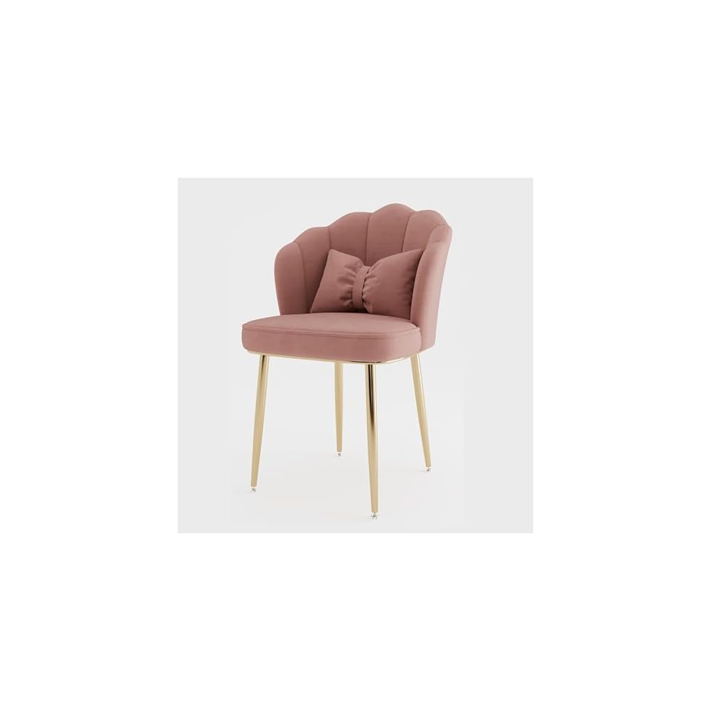Pink Makeup Vanity Chair with Metal Legs, Backrest, Comfortable Seating for Living Room, Makeup Room, Beauty Salon, Stylish Decor, Modern Design