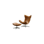 Modern Leather Recliner Chair with Ottoman, Swivel Lounge Chair with Ergonomic High Back & Metal Base for Living Room, Bedroom & Office Seating (Brown)