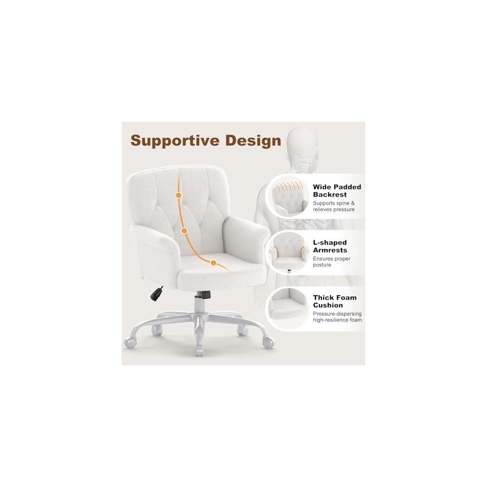 Teddy Velvet Office Chair, White