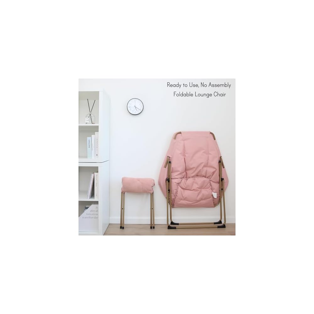 Hexagon Foldable Living Room Chair, Saucer Chair for Adults, Comfy Bedroom Lounge Chair, Moon Chair, Lazy Folding Chair for Dorm Rooms(Ottoman-Pink)