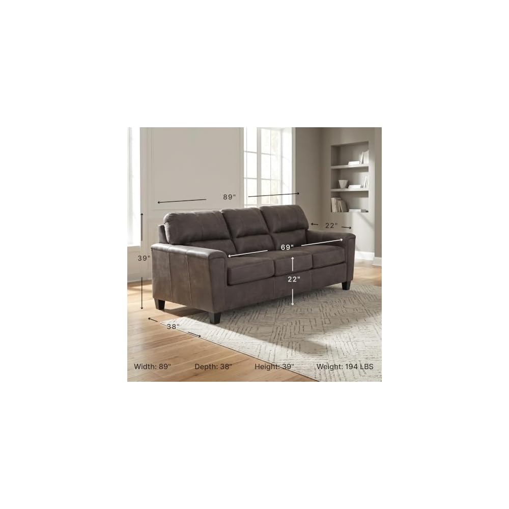 Signature Design by Ashley Navi Faux Leather Queen Sleeper Sofa Bed, Gray