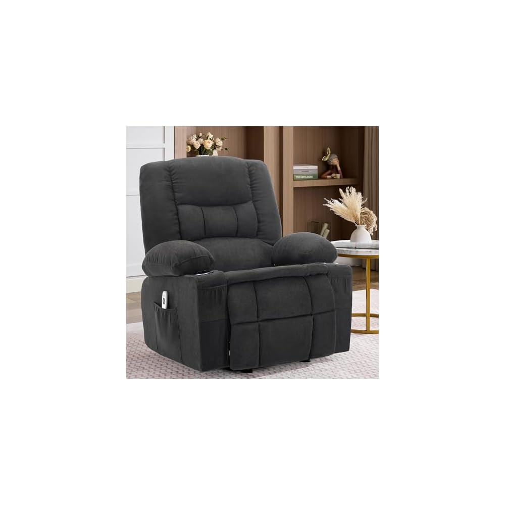 Rocker Recliner Chair with Massage and Heat, Nursery Rocking Chairs for Living Room, Comfy Relining Chair with Cup Holders, USB Charge Port, Side Pockets, Ergonomic Single Sofa, Blue