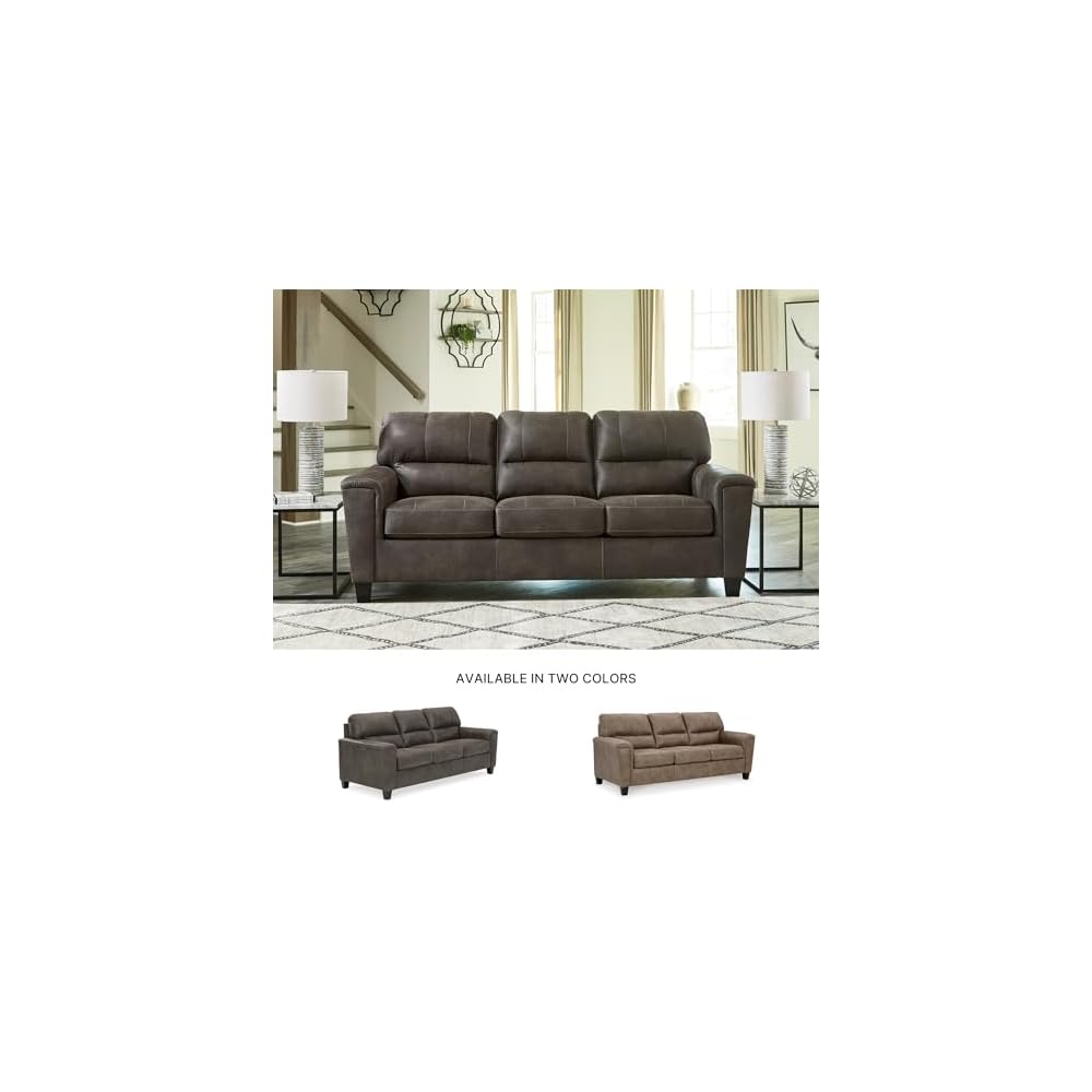 Signature Design by Ashley Navi Faux Leather Queen Sleeper Sofa Bed, Gray