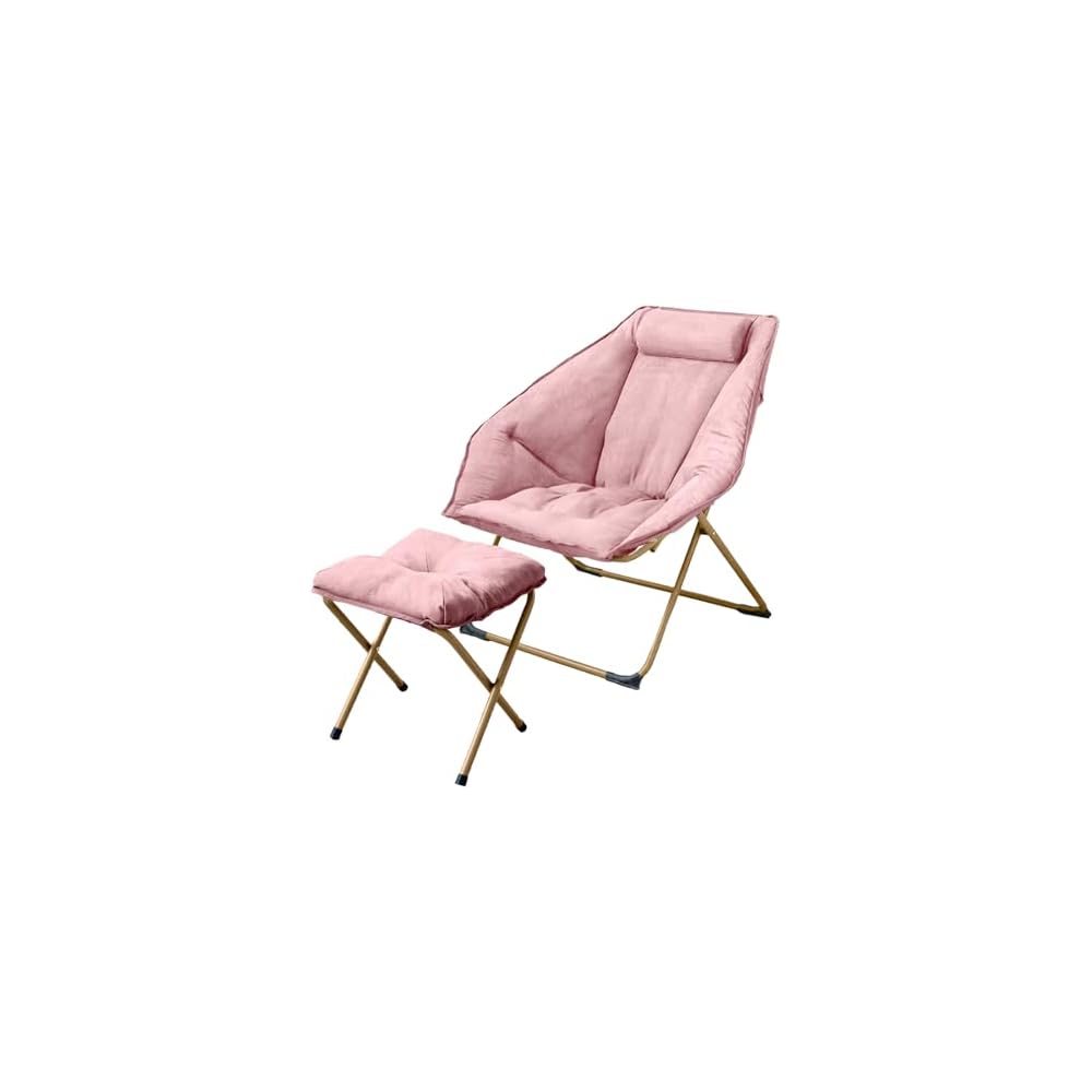 Hexagon Foldable Living Room Chair, Saucer Chair for Adults, Comfy Bedroom Lounge Chair, Moon Chair, Lazy Folding Chair for Dorm Rooms(Ottoman-Pink)