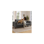 Tbfit 85" Corduroy Couch for Living Room, 3 Seater Mid Century Modern Sofa with Spring Cusions & Extra Deep Seat for Bedroom, Small Comfy Upholstered Couches Easy Assembly with Solid Wood Legs, Grey