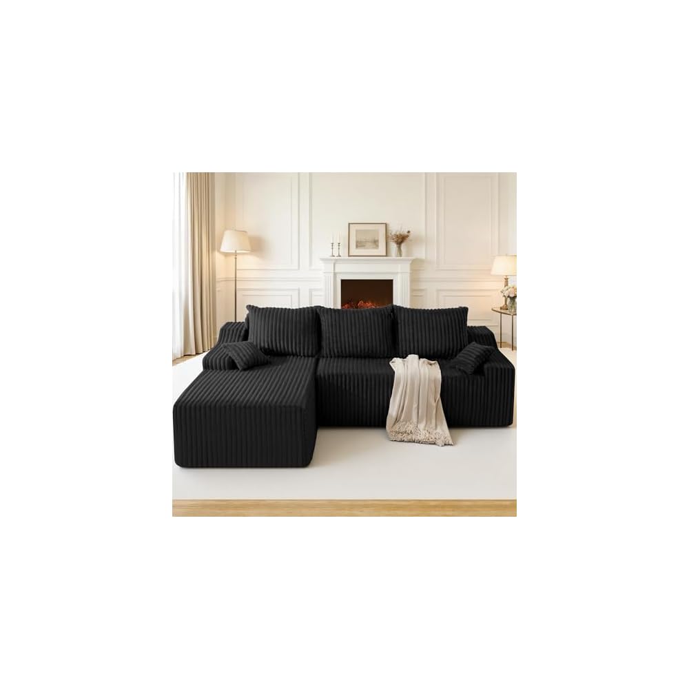 HABUTWAY 94" L-Shape Modular Sectional Sofa Couch for Living Room, No Assembly Required, Boneless Couch with Deep Seat for Living Room Bedroom, No Assembly Required (Black,Left)