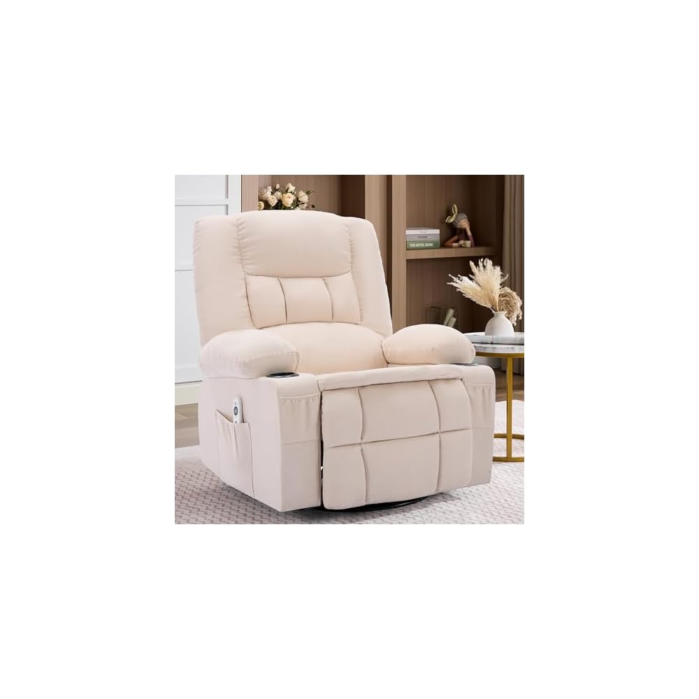 Rocker Recliner Chair with Massage and Heat, Nursery Rocking Chairs for Living Room, Comfy Relining Chair with Cup Holders, USB Charge Port, Side Pockets, Ergonomic Single Sofa, Blue