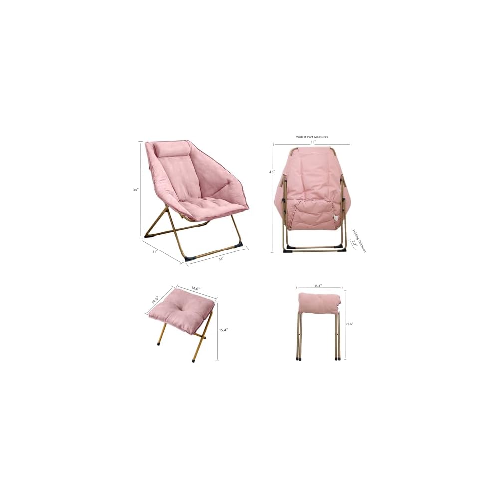 Hexagon Foldable Living Room Chair, Saucer Chair for Adults, Comfy Bedroom Lounge Chair, Moon Chair, Lazy Folding Chair for Dorm Rooms(Ottoman-Pink)