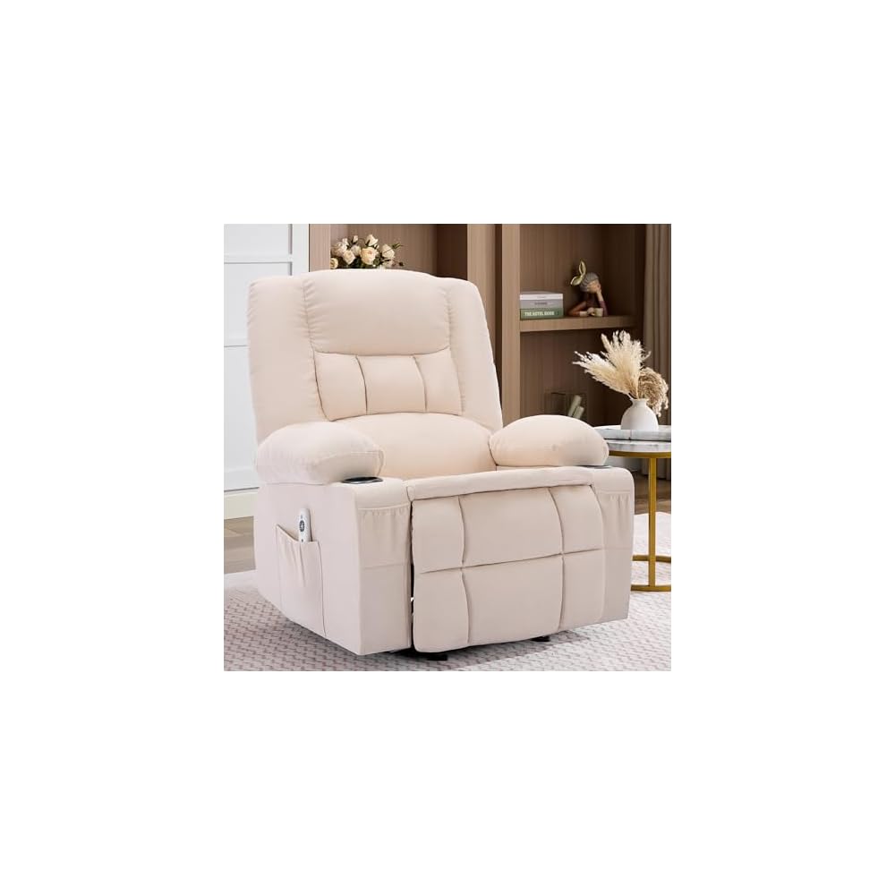 Rocker Recliner Chair with Massage and Heat, Nursery Rocking Chairs for Living Room, Comfy Relining Chair with Cup Holders, USB Charge Port, Side Pockets, Ergonomic Single Sofa, Blue