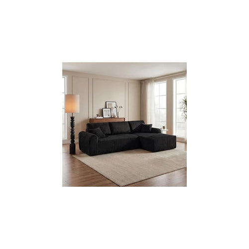 109-Inch L-Shaped Right Facing Boneless Corner Sofa 2 PCS Modular Sectional Cloud Sofa Couch with Chaise Lounge and Toss Pillow, Corduroy Boneless L-Shaped Couches