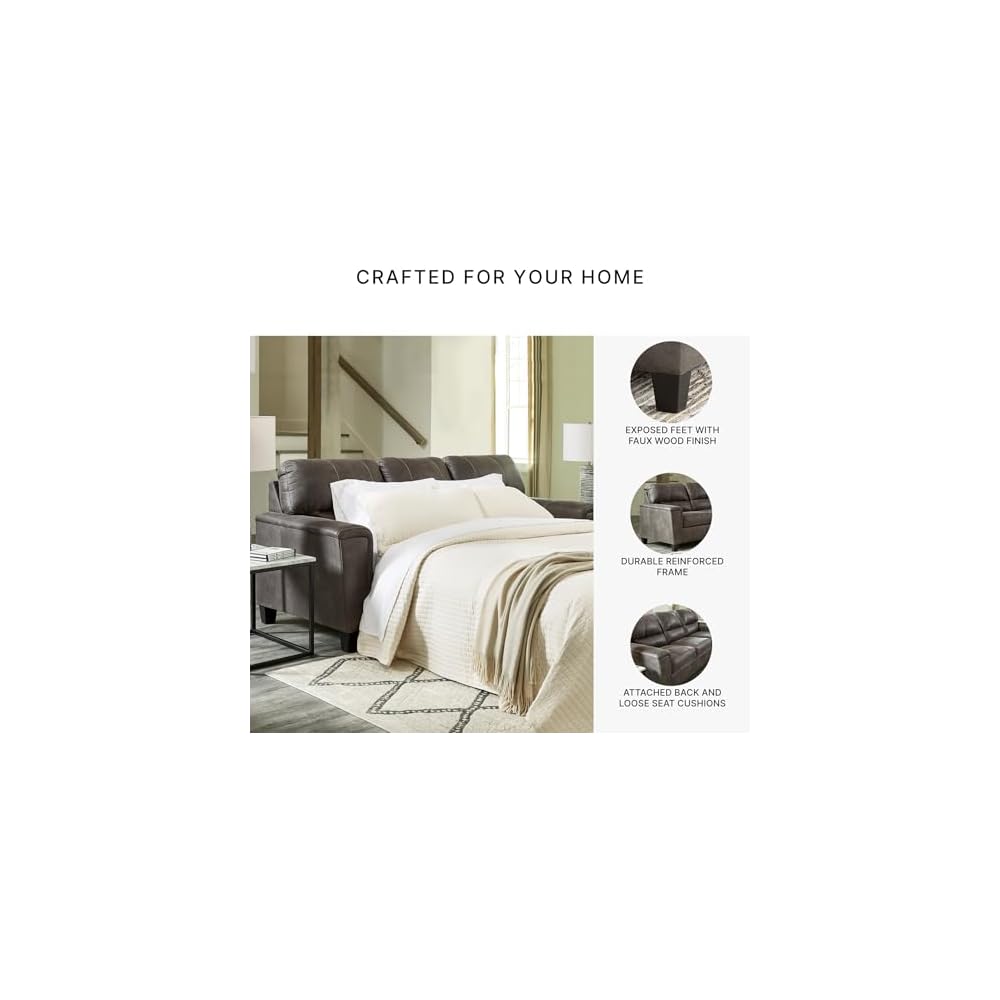Signature Design by Ashley Navi Faux Leather Queen Sleeper Sofa Bed, Gray
