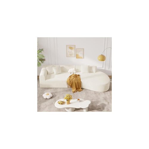 126" Oversized Modular Sectional Sofa, Modern Cloud Curved Couch with Deep Seat, Upholstered Corduroy Couches for Living Room, No Assembly Required, 1 PCS Off White
