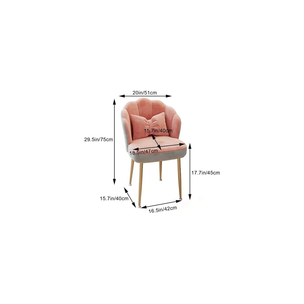Pink Makeup Vanity Chair with Metal Legs, Backrest, Comfortable Seating for Living Room, Makeup Room, Beauty Salon, Stylish Decor, Modern Design
