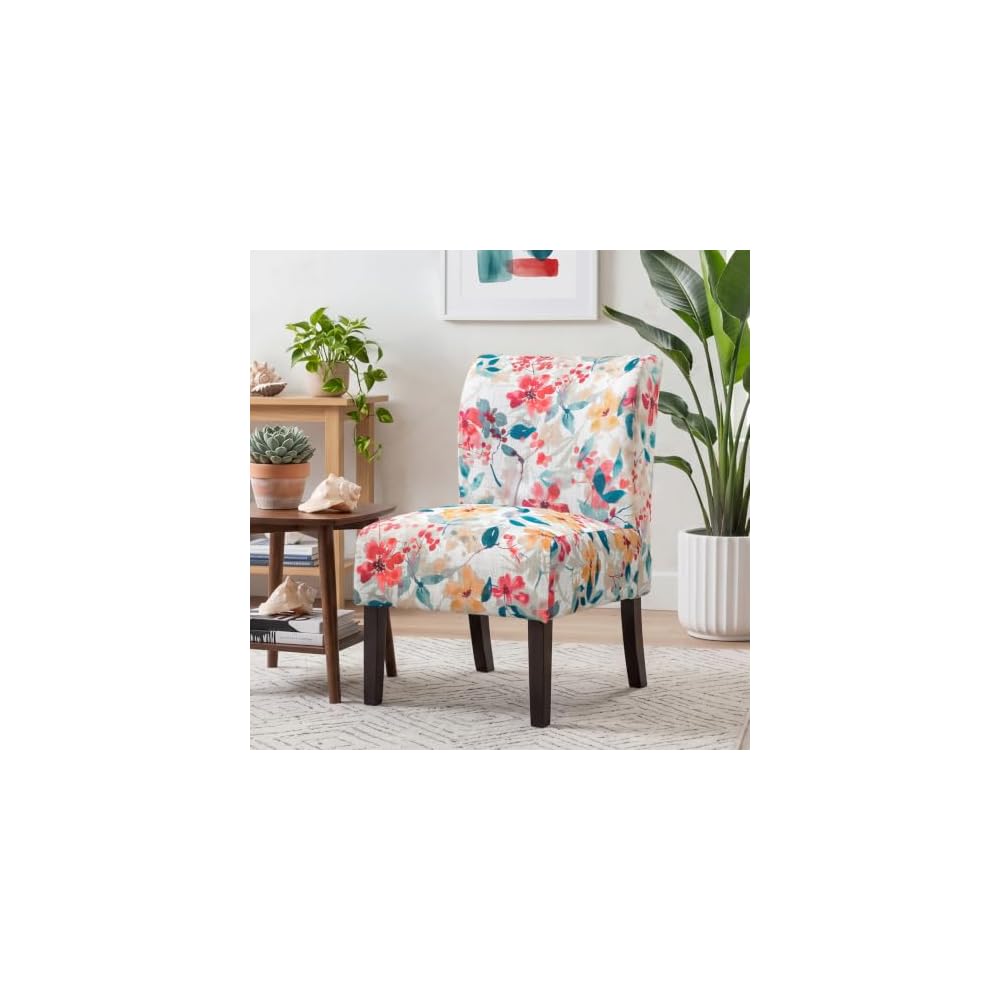 Roundhill Furniture Capa Print Fabric Armless Contemporary Accent Chair, Script