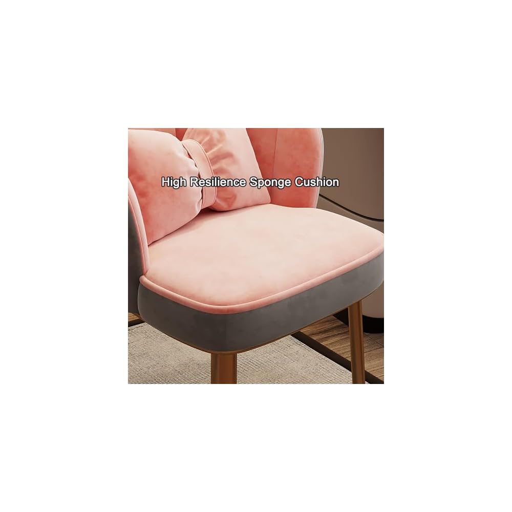 Pink Makeup Vanity Chair with Metal Legs, Backrest, Comfortable Seating for Living Room, Makeup Room, Beauty Salon, Stylish Decor, Modern Design