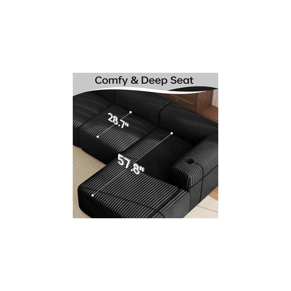 108" Sectional Couch L Shaped Sofa with Chaise, Boneless Couch, Right Black