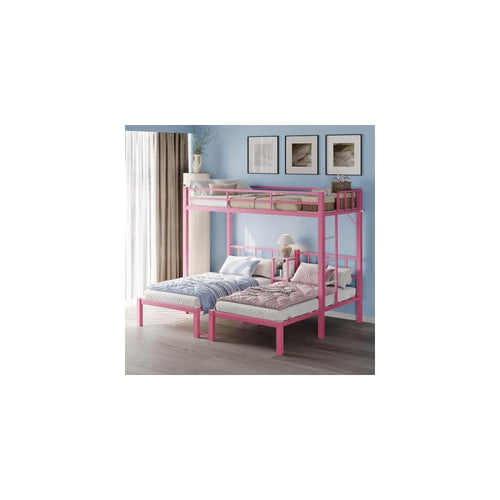 Bonnlo Metal Triple Bunk Bed Twin Over Twin Over Twin,3 Bunk Beds with Shelves for Kids,Teens and Adults, Detachable 3 Person Bed, No Box Spring Needed,Pink