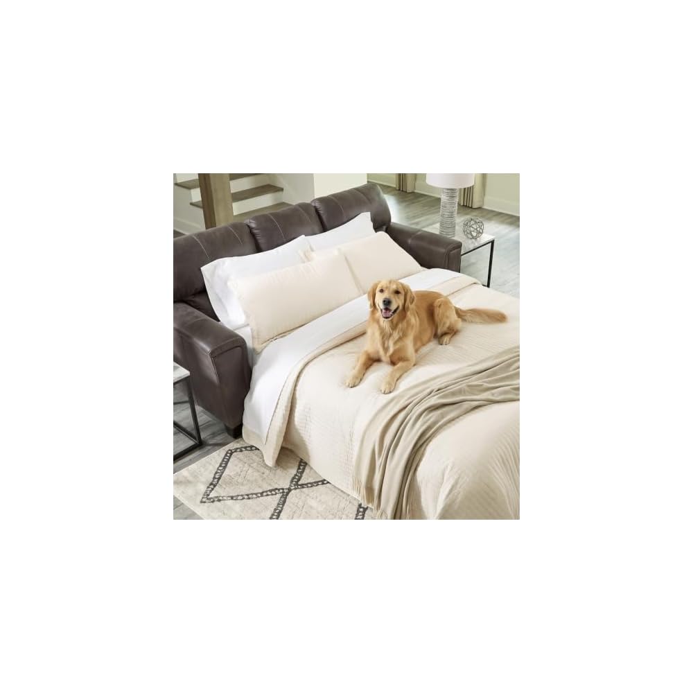 Signature Design by Ashley Navi Faux Leather Queen Sleeper Sofa Bed, Gray