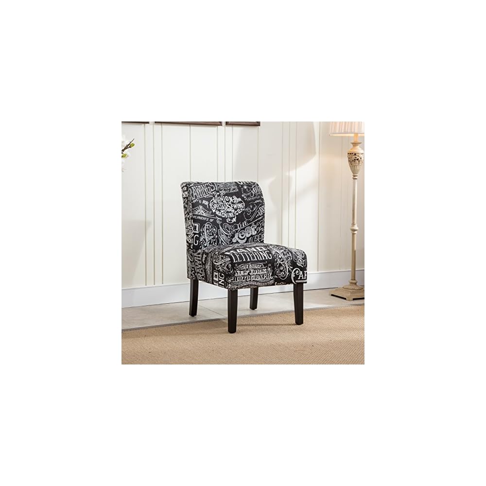 Roundhill Furniture Capa Print Fabric Armless Contemporary Accent Chair, Script