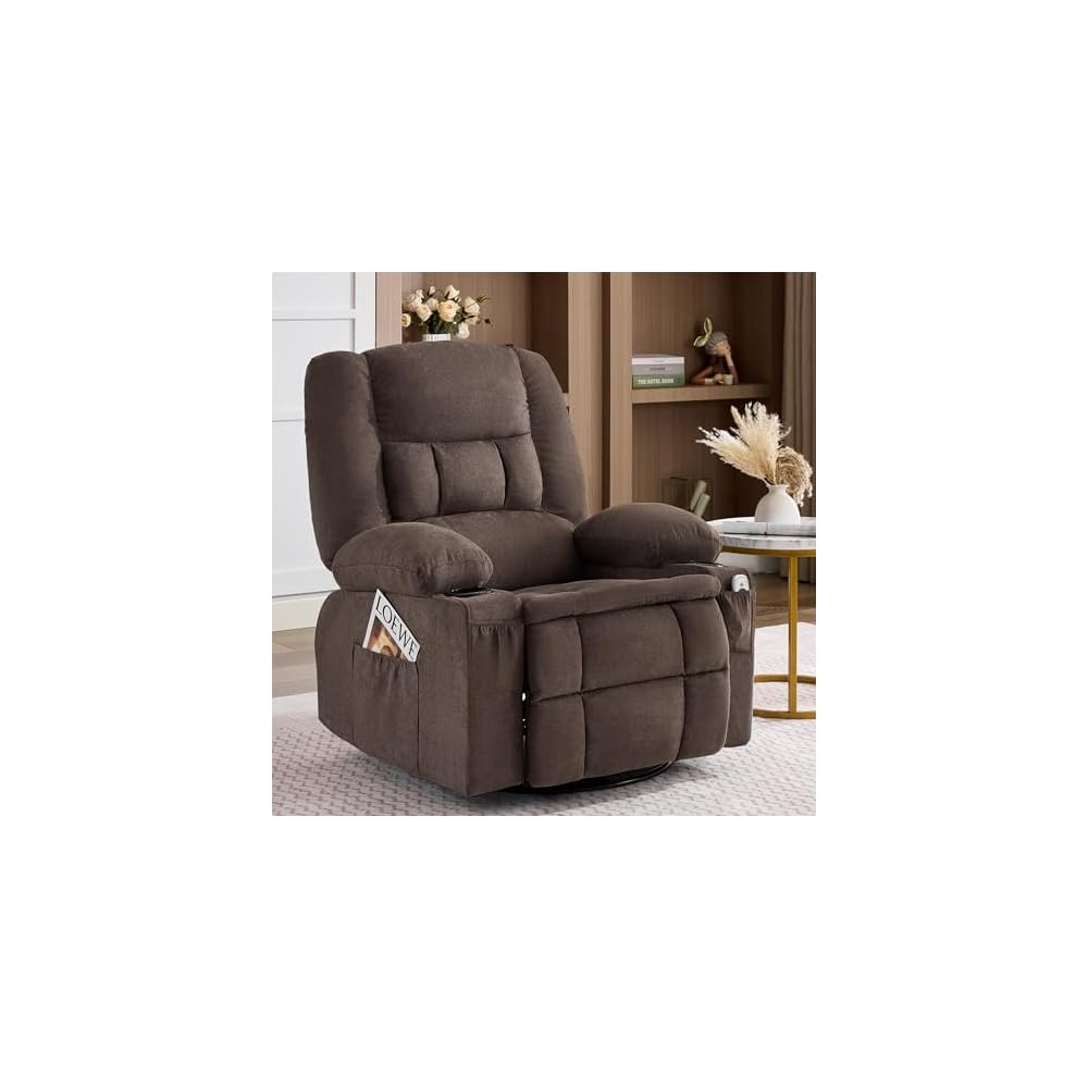Rocker Recliner Chair with Massage and Heat, Nursery Rocking Chairs for Living Room, Comfy Relining Chair with Cup Holders, USB Charge Port, Side Pockets, Ergonomic Single Sofa, Blue