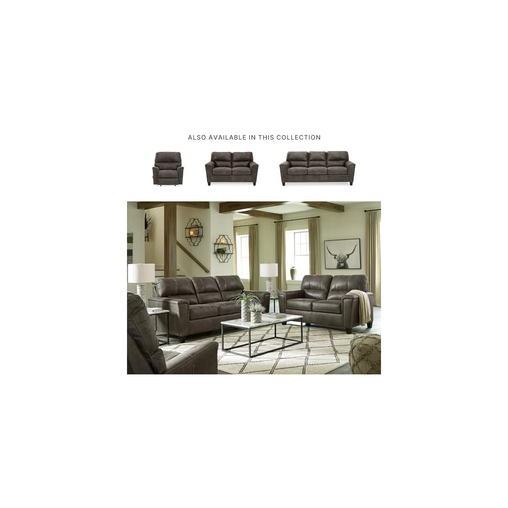 Signature Design by Ashley Navi Faux Leather Queen Sleeper Sofa Bed, Gray