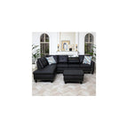 Leather L-Shaped Couch Set, 97.5"L x 69.5"W Sectional Sofas Black