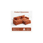 CDCASA 86" Modular Sectional Sofa, Comfy L-Shaped Cloud Couch with Movable Ottoman, 3-Seater Chenille Deep Seat Modern Sofa Couch for Living Room, Terracotta Orange