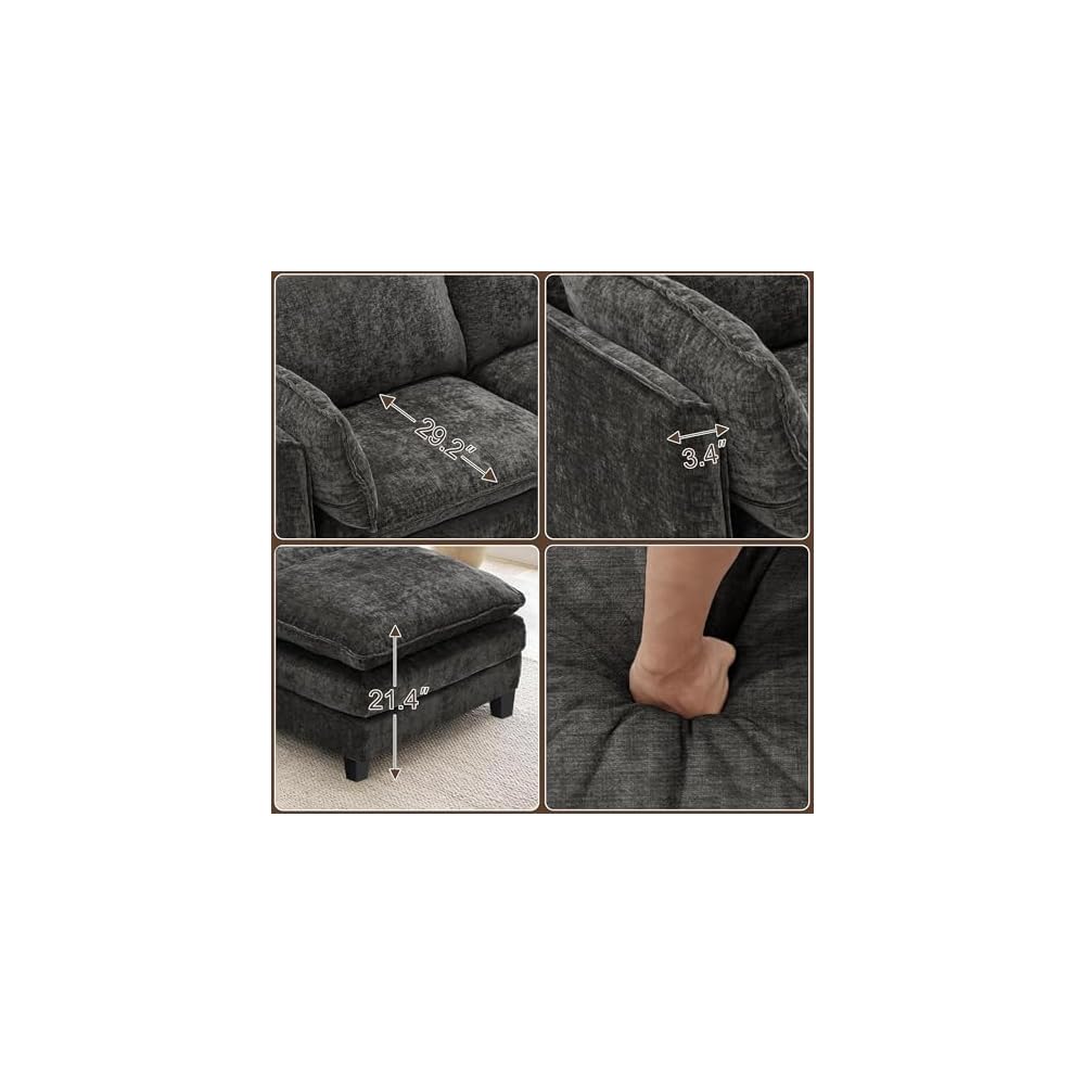 Cloud Modular Sectional Sofa, U-Shaped Deep Seat Oversized Couch for Large Living Room, Pet-Friendly Chenille Fabric Sofa Set with Ottoman for Family Movie Nights