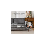 Tbfit 85" Corduroy Couch for Living Room, 3 Seater Mid Century Modern Sofa with Spring Cusions & Extra Deep Seat for Bedroom, Small Comfy Upholstered Couches Easy Assembly with Solid Wood Legs, Grey