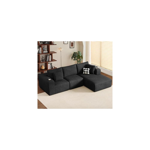 108" Sectional Couch L Shaped Sofa with Chaise, Boneless Couch, Right Black
