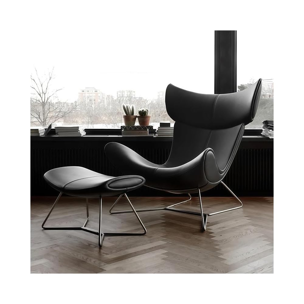 Modern Leather Recliner Chair with Ottoman, Swivel Lounge Chair with Ergonomic High Back & Metal Base for Living Room, Bedroom & Office Seating (Brown)