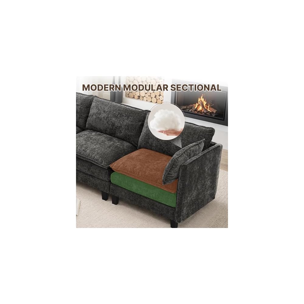 Cloud Modular Sectional Sofa, U-Shaped Deep Seat Oversized Couch for Large Living Room, Pet-Friendly Chenille Fabric Sofa Set with Ottoman for Family Movie Nights