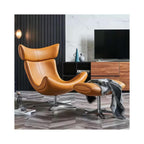 Modern Leather Recliner Chair with Ottoman, Swivel Lounge Chair with Ergonomic High Back & Metal Base for Living Room, Bedroom & Office Seating (Brown)