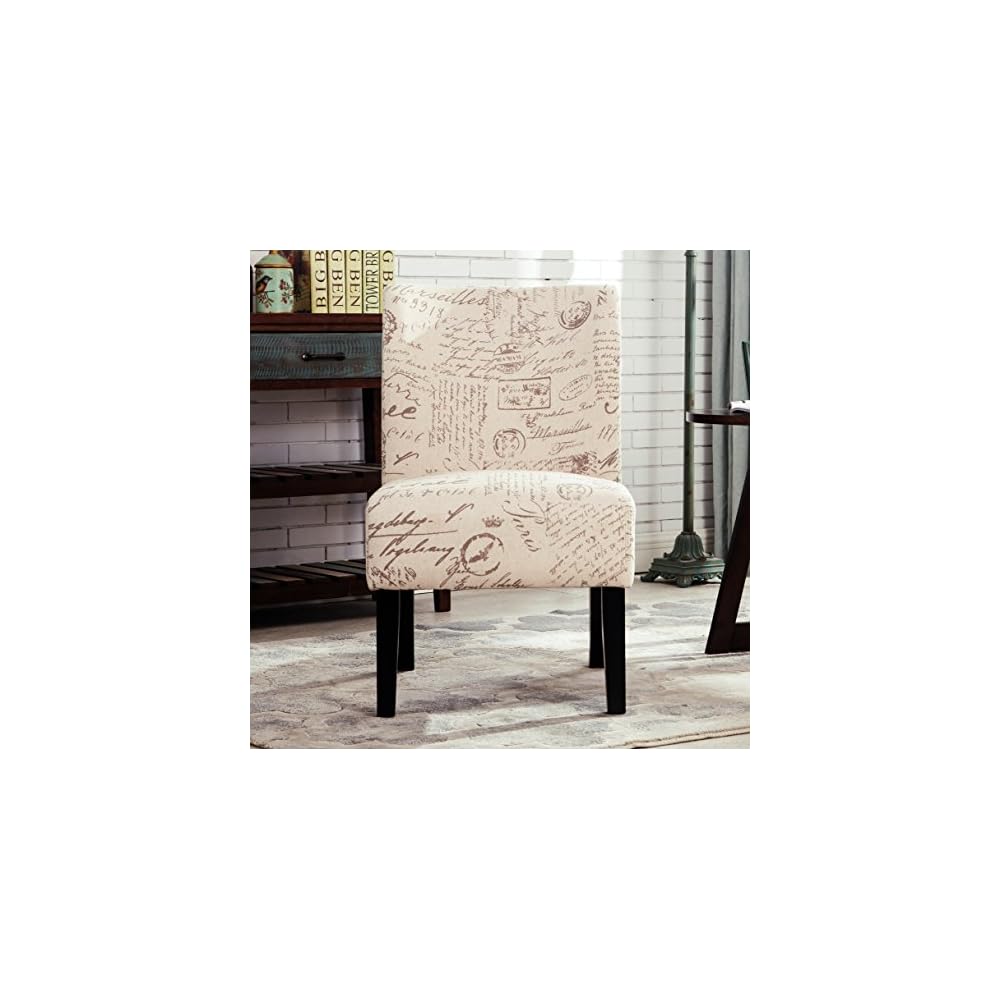 Roundhill Furniture Capa Print Fabric Armless Contemporary Accent Chair, Script