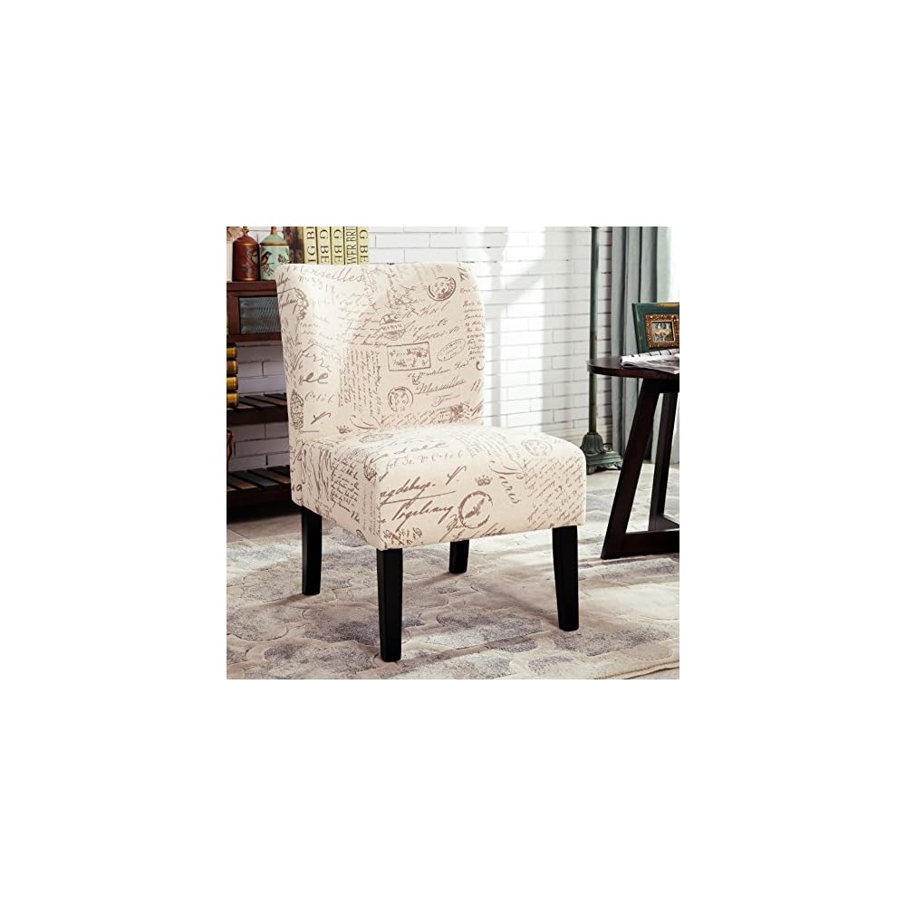 Roundhill Furniture Capa Print Fabric Armless Contemporary Accent Chair, Script