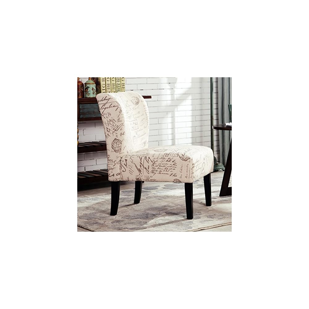 Roundhill Furniture Capa Print Fabric Armless Contemporary Accent Chair, Script