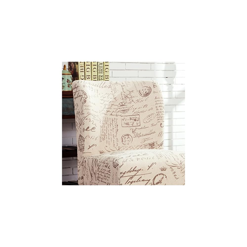 Roundhill Furniture Capa Print Fabric Armless Contemporary Accent Chair, Script