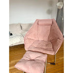 Hexagon Foldable Living Room Chair, Saucer Chair for Adults, Comfy Bedroom Lounge Chair, Moon Chair, Lazy Folding Chair for Dorm Rooms(Ottoman-Pink)