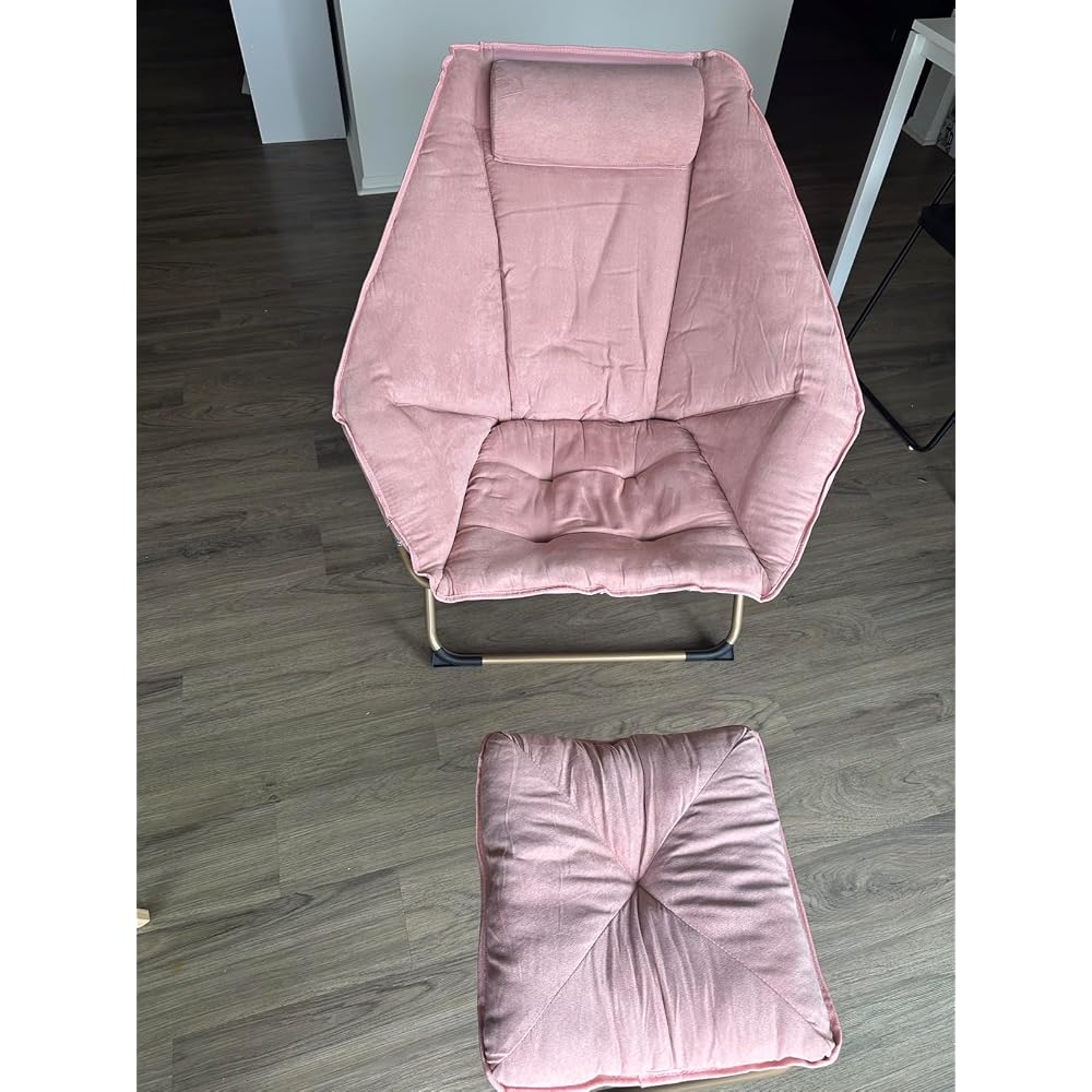 Hexagon Foldable Living Room Chair, Saucer Chair for Adults, Comfy Bedroom Lounge Chair, Moon Chair, Lazy Folding Chair for Dorm Rooms(Ottoman-Pink)