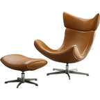 Modern Leather Recliner Chair with Ottoman, Swivel Lounge Chair with Ergonomic High Back & Metal Base for Living Room, Bedroom & Office Seating (Brown)
