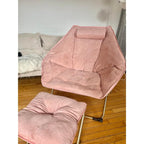 Hexagon Foldable Living Room Chair, Saucer Chair for Adults, Comfy Bedroom Lounge Chair, Moon Chair, Lazy Folding Chair for Dorm Rooms(Ottoman-Pink)
