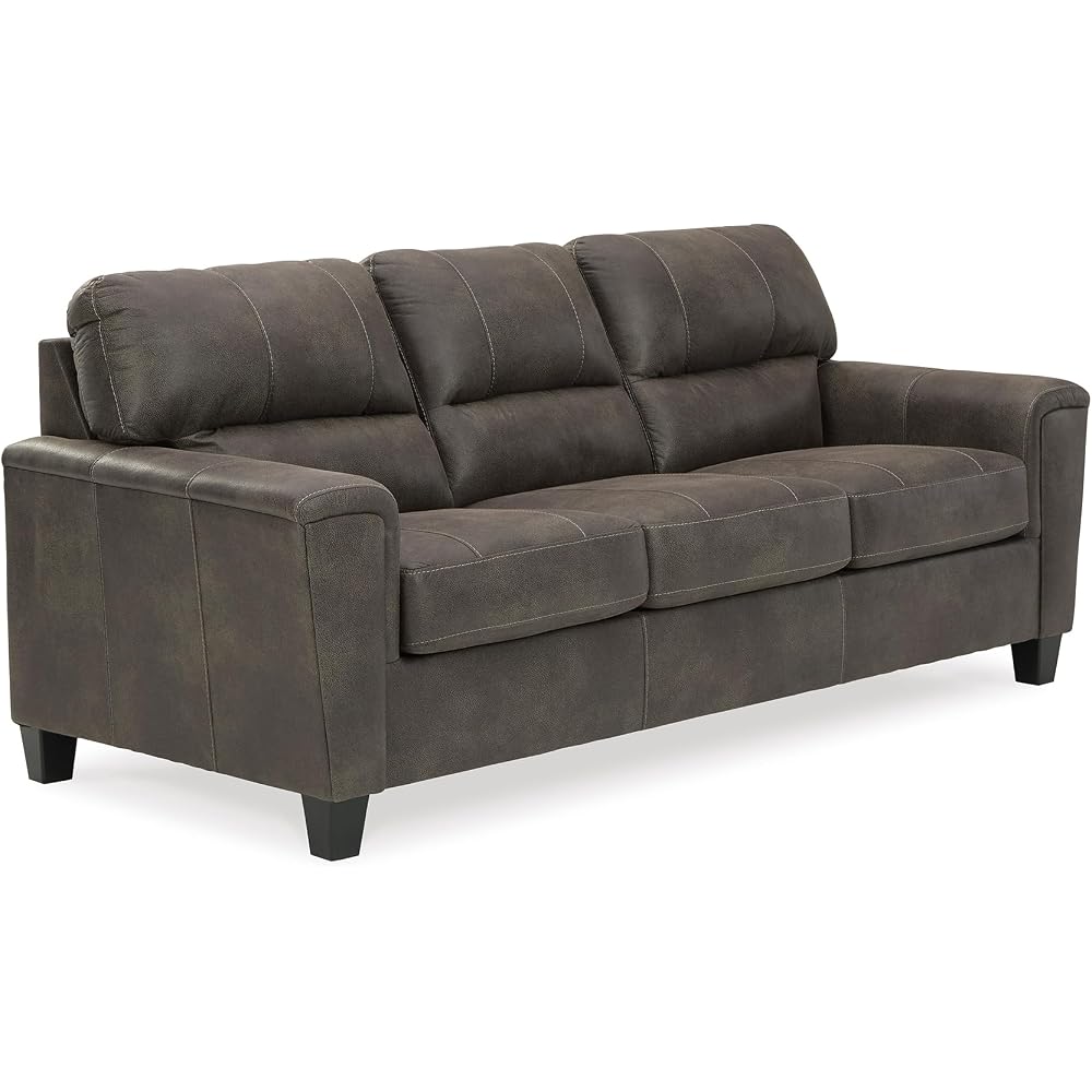 Signature Design by Ashley Navi Faux Leather Queen Sleeper Sofa Bed, Gray