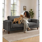 Tbfit 85" Corduroy Couch for Living Room, 3 Seater Mid Century Modern Sofa with Spring Cusions & Extra Deep Seat for Bedroom, Small Comfy Upholstered Couches Easy Assembly with Solid Wood Legs, Grey
