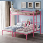 Bonnlo Metal Triple Bunk Bed Twin Over Twin Over Twin,3 Bunk Beds with Shelves for Kids,Teens and Adults, Detachable 3 Person Bed, No Box Spring Needed,Pink