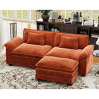 CDCASA 86" Modular Sectional Sofa, Comfy L-Shaped Cloud Couch with Movable Ottoman, 3-Seater Chenille Deep Seat Modern Sofa Couch for Living Room, Terracotta Orange