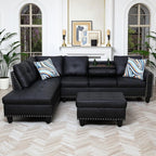 Leather L-Shaped Couch Set, 97.5"L x 69.5"W Sectional Sofas Black