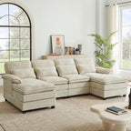 112" Modular Sectional Sofa, U Shaped Comfy Cloud Couch with Double Chaise and Padded Armrests, Modern Deep Seat Sectional Couches for Living Room, Apartment, Office, Beige