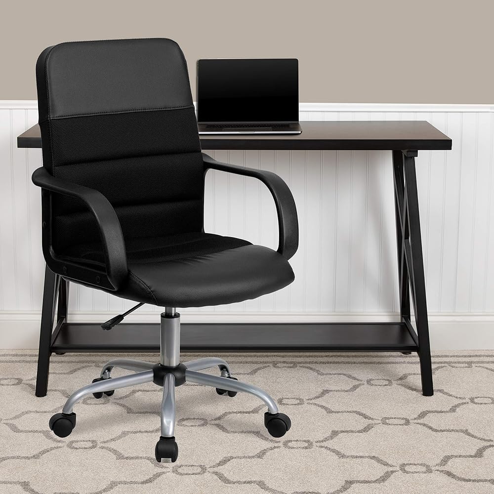 Emma + Oliver Mid-Back Black Mesh Executive Office Chair with Arms