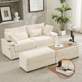 75" Corduroy Loveseat with Storage Ottoman, USB & Coffee Table, Beige